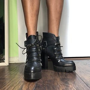 ZARA Edgy Chunky Lace Up High Heeled Buckle Combat Booties